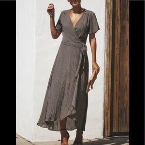 VICI “BLAIRE PLAID WRAP MAXI DRESS” - MOCHA/BLACK